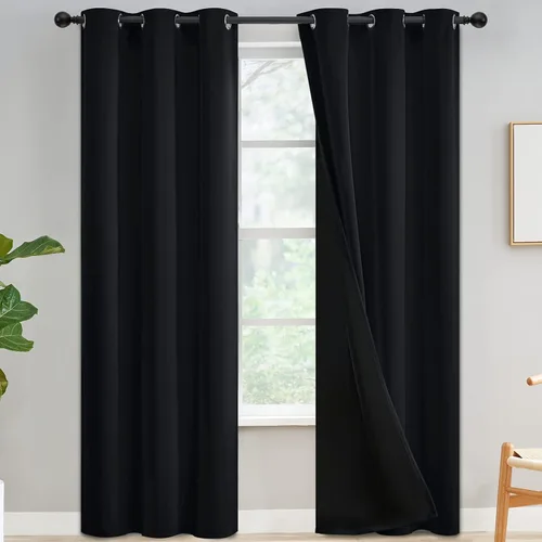 Miniatura 272 de Yakamok Cortinas negras, cortinas de ventana con aislamiento térmico y eficiencia energética para dormitorio, cortinas opacas completas y cortinas