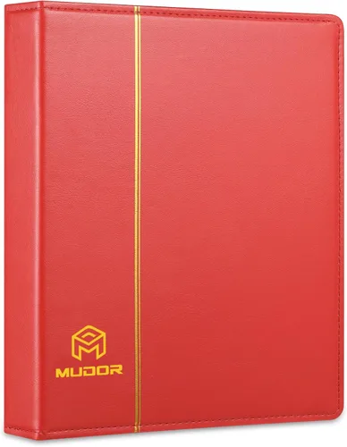 Miniatura 7 de MUDOR Carpeta clásica vacía de poliuretano de alta calidad, 4 anillas, libro de stock para sellos, documentos, monedas, billetes de banco (azul)