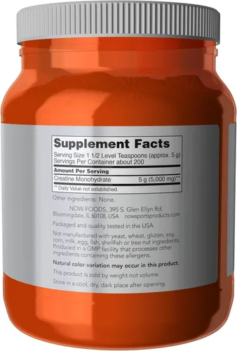 Miniatura 2 de NOW Foods Nutrición Deportiva, Polvo de Monohidrato de Creatina, Construcción de Masa*/Producción de Energía*, 1 Kilogramo