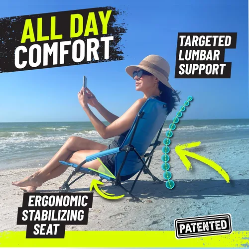 Miniatura 4 de STRONGBACK Sillas de playa – Silla de playa portátil reclinable de baja gravedad – con soporte lumbar integrado, sillas de playa plegables