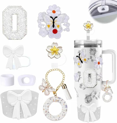 Miniatura 18 de 15 piezas de set de accesorios para vaso Stanley Cup 30oz 40oz con asa, incluye cubierta de pajita de silicona y bota, encanto de asa, encantos