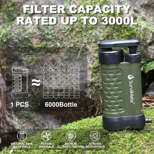 Miniatura 3 de SurviMate Bomba de supervivencia del purificador de agua,Sistema purificador de agua de 5 etapas de 0.01 micrones,Bomba de mano Filtro de agua