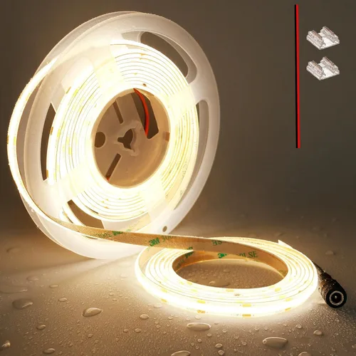 TOPAI Tira de luz LED COB de 12 V, 3000 K, blanco cálido, impermeable, IP65, 480 LEDs/M, súper brillante, 4000 lúmenes, CRI>90, 16.4 pies, sin