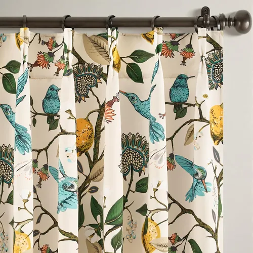 Miniatura 22 de Cortinas beige para cocina, 36 pulgadas de largo, diseño floral botánico de limón y colibrí, cortinas plisadas para oscurecer la habitación