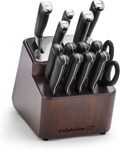 Calphalon® Premier™ SharpIN - Juego de cuchillos con bloque de cuchillos afilador, 15 piezas, acero al carbono