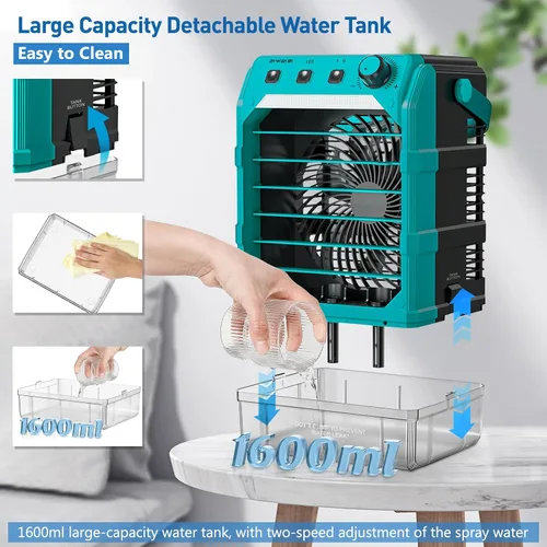 Miniatura 5 de Uniqwamo Ventilador Nebulizador Portátil Compatible con Batería de 18V de Makita (Sin Batería) o Alimentado por USB, Ventilador de Enfriamiento