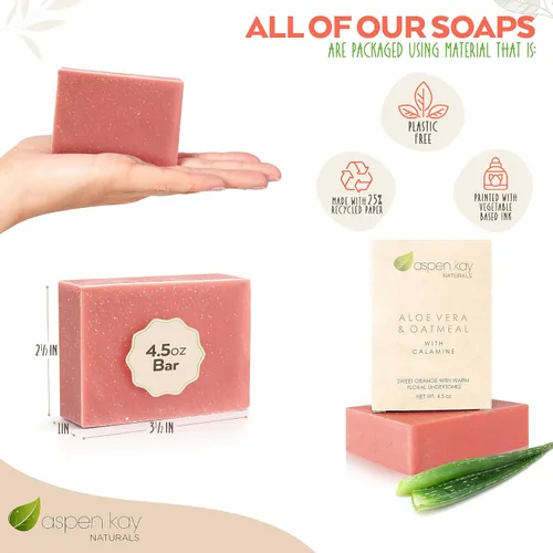 Miniatura 10 de Aspen Kay Naturals Barra de jabón de aloe vera y avena con calamina, ingredientes naturales y orgánicos, aloe vera orgánico y avena coloidal. Cara
