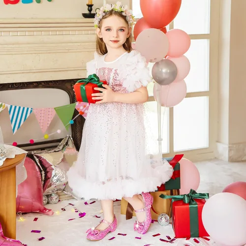 Miniatura 7 de Furdeour Zapatos de vestir para niñas, zapatos de princesa Mary Jane para bodas, flores, damas de honor, tacones con purpurina para niños pequeños
