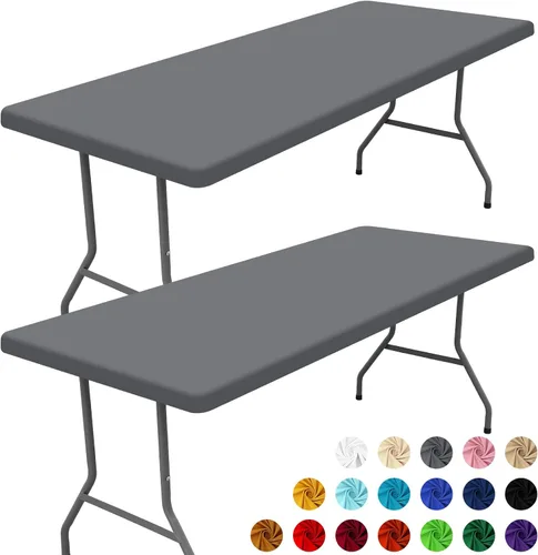 Miniatura 11 de Moosfor Paquete de 2 manteles rectangulares de elastano de 4 pies, elásticos y ajustables para pícnic, cubierta de mesa de patio elástica y lavable