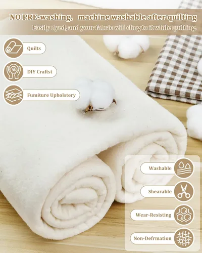 Miniatura 4 de PLANTIONAL Guata de Algodón Natural Molido: 47 Pulgadas x 59 Pulgadas Peso Ligero Puramente Natural para Todas las Estaciones Guata para Colchas