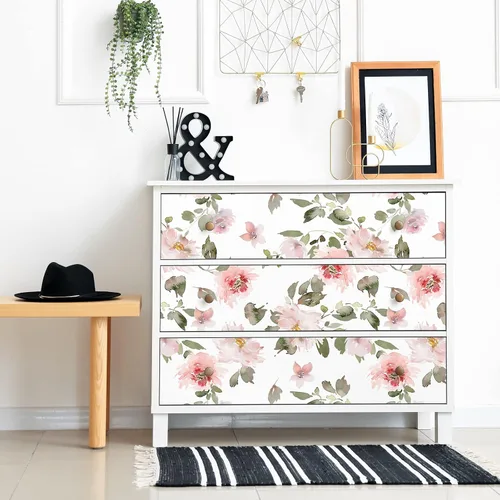 Miniatura 7 de VEELIKE Papel tapiz floral rosa suave de 17.7 x 118 pulgadas, papel de contacto floral de peonías vintage para paredes, armarios, estantes