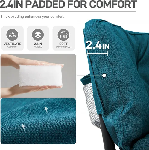 Miniatura 6 de EVER ADVANCED Silla de campamento doble para adultos, asiento de amor plegable acolchado para campamento con bolsillo lateral, sofá de campamento