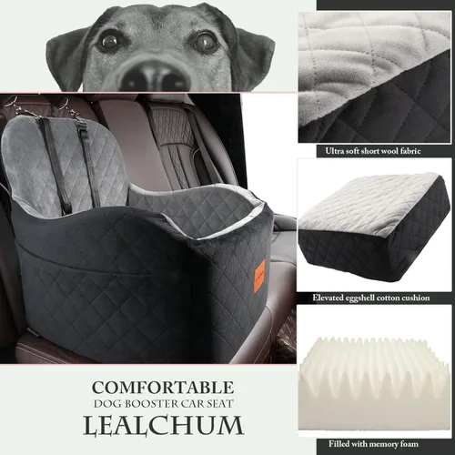Miniatura 4 de Lealchum Asiento elevador de coche para perros pequeños/medianos, almohadilla elevada de 6 pulgadas de espuma viscoelástica, completamente Negro/Gris