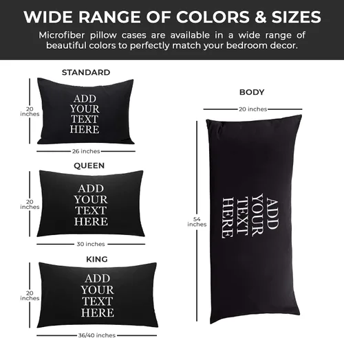 Miniatura 6 de Personalized Passion Fundas de almohada tamaño King (20 x 40 pulgadas), fundas de almohada suaves y acogedoras con cierre de sobre con nombre Negro