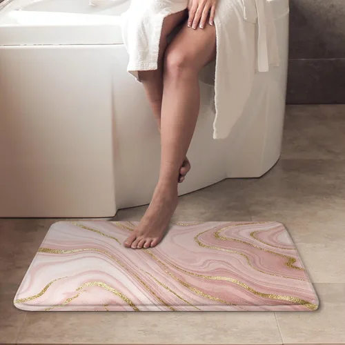 Miniatura 6 de Britimes Tapete de baño de mármol rosa para baño, alfombra de piso lavable, tapetes, alfombra de piso, decoraciones de baño, 16 x 24 pulgadas