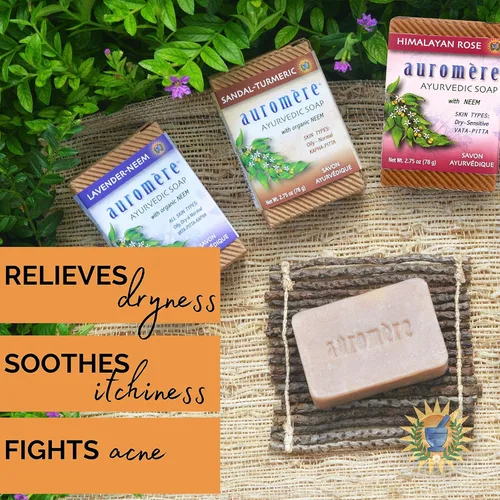 Miniatura 6 de Auromere Paquete variado de jabón ayurvédico, 3 barras de jabón natural de 2.75 onzas, jabón vegano hecho a mano con hierbas ayurvédicas y neem