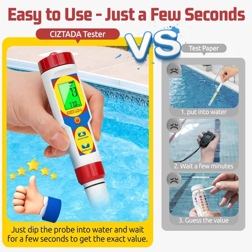 Miniatura 5 de Medidor digital de pH y salinidad para agua salada, acuario, piscina, probador de sal para piscina, 6 en 1, sal de pH mejorada, ORP, EC, TDS, kit