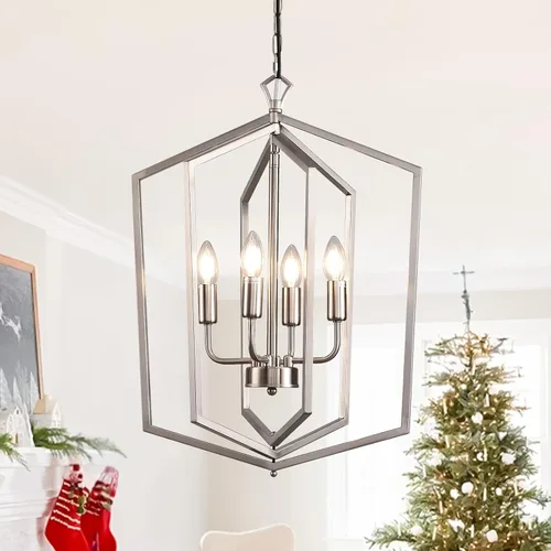 Miniatura 15 de WJShome 46 cm de diámetro Candelabro negro y dorado, lámpara de comedor estilo granja de 4 luces, lámparas modernas de vestíbulo, lámpara colgante