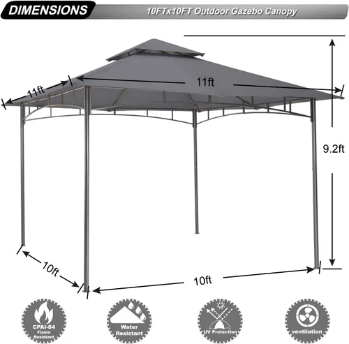 Miniatura 4 de ABCCANOPY Gazebos para patios 10x10 - Gazebo con marco de acero para exteriores para césped, patio trasero, jardín, terraza (gris oscuro)