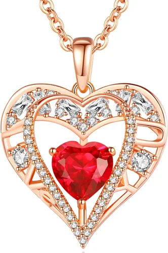 Collar de cristal de 5 corazones, chapado en oro rosa de 18 quilates, colgante con cadena de plata de ley 925 de 18 + 2 pulgadas, joyería de piedra