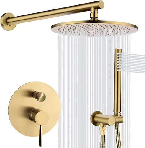 Miniatura 9 de TRUSTMI Sistema de ducha negro mate de 10 pulgadas, desviador de botón desviador montado en la pared redonda de lluvia y ducha de mano con válvula