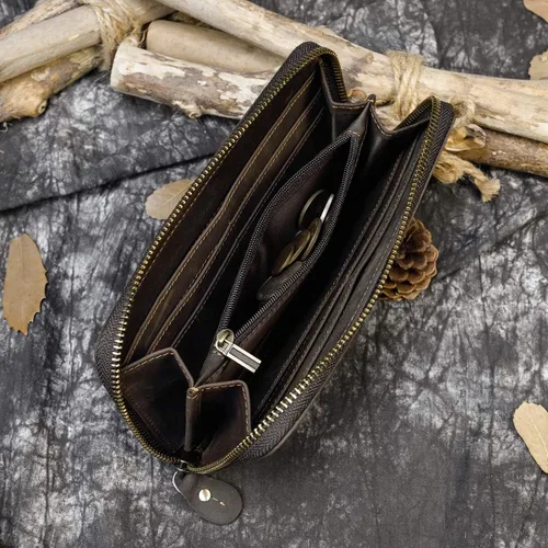 Miniatura 3 de LUUFAN Billetera larga de cuero genuino para hombre, cartera plegable grabada