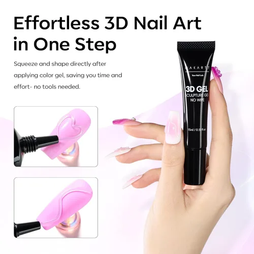 Miniatura 4 de Makartt 3D Gel de Arte de Uñas para Esculpir: Gel de Uñas 3D Multifuncional de 15g Transparente 3-en-1 para Moldear y Pintar Diseños de Uñas