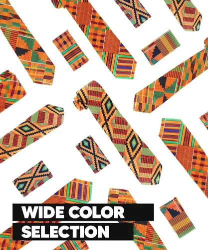 Miniatura 33 de Juego de corbata Kente con estampado africano y animal y pañuelo de bolsillo a juego