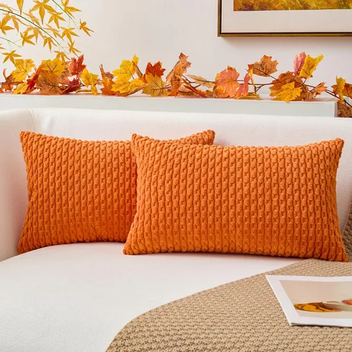 Miniatura 111 de Kevin Textile - Juego de 2 fundas de almohada decorativas de pana de 22 x 22 pulgadas, suaves, estilo bohemio, a rayas, decoración moderna del hogar