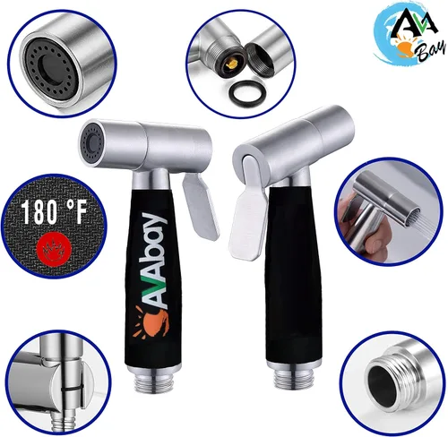 Miniatura 4 de Cabezal rociador de acero inoxidable con agarre térmico - Pulverizador de bidet con acabado cromado cepillado - Shattaf para pañales de tela
