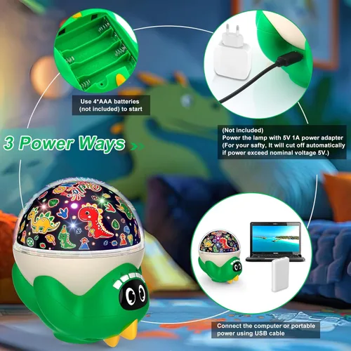 Miniatura 7 de Proyector de luz nocturna de dinosaurio para habitación de niños, lámpara de dino para niño o niña con 10 músicas relajantes y temporizador, control