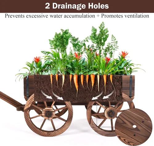 Miniatura 5 de S AFSTAR Carro de madera, soporte para maceta de flores de madera con 4 ruedas y agujeros de drenaje, maceta Amish, soporte de maceta rodante