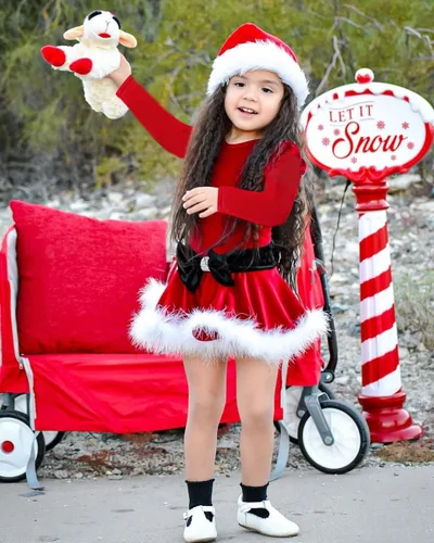 Miniatura 2 de woshilaocai Vestido de Navidad para niñas pequeñas, vestido de terciopelo con lazo de Papá Noel con sombrero, vestidos de fiesta para fotos