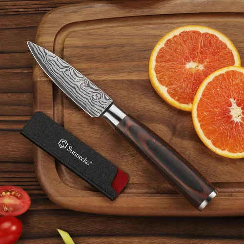 Miniatura 2 de Sunnecko Cuchillo de Cocina Pequeño de 3.5 Pulgadas, Cuchillo Mondador de Acero Inoxidable de Alto Carbono, Cuchillo de Fruta con Mango de Madera