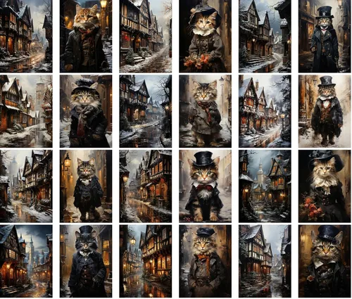 Miniatura 2 de PIXILUV Postales Vintage (24 piezas de 4"x6" cada una) Edificios Siniestros y Lindos Gatos de Negocios Victorianos Postales Vintage Tarjetas