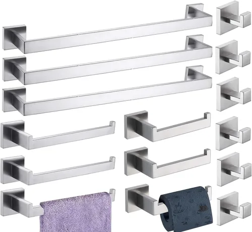Miniatura 11 de Juego de Herrajes de Baño de 10 Piezas Níquel Cepillado Juego de Accesorios de Baño SUS304 Juego de Barras para Toallas Incluye 2 Barras