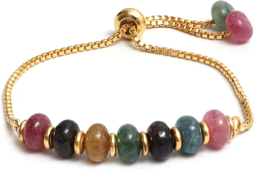 Miniatura 30 de Gempires - Pulsera de cuentas redondas naturales, chapada en oro amarillo de 14 quilates, joyería hecha a mano, pulseras ajustables para mujer