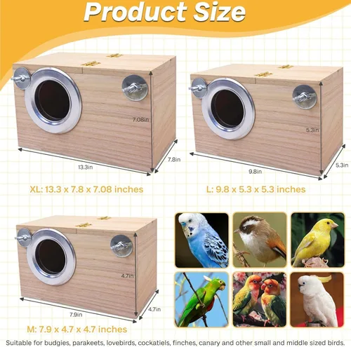 Miniatura 2 de PINVNBY Caja nido de periquitos para pájaros para jaula de madera, caja de cría de aves para tortolitos, cacatúas, periquitos, pinzones, pájaros