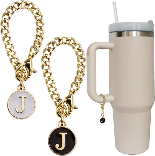 Accesorios de dije de letra para vaso Stanley, 2 unidades, identificación con inicial de nombre, personalizable, para vaso Stanley