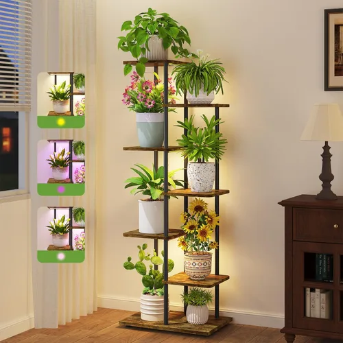 Miniatura 27 de iDavosic.ly Soporte para plantas con luz de cultivo para interiores y exteriores, estante de flores de metal de 4 niveles para macetas grandes
