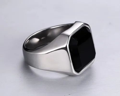 Miniatura 3 de Anillos de ónix negro para hombre, de acero inoxidable, con diseño de ágata cuadrada para hombres, anillo de pulgar meñique para papá, regalo