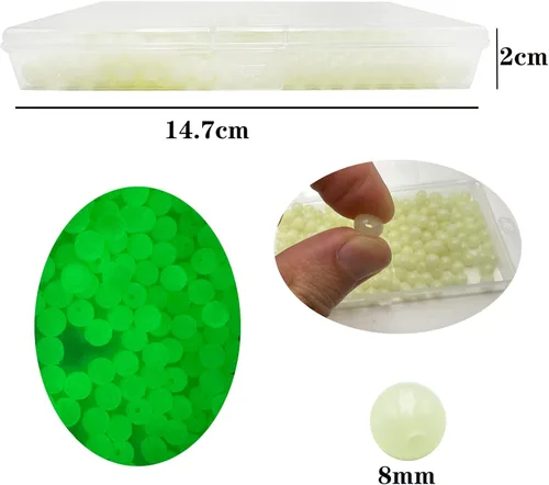 Miniatura 6 de 200 cuentas redondas de plástico suave brillante de 0.315 pulgadas, cuentas suaves de goma, caja de accesorios de señuelos de pesca, huevos de cebo