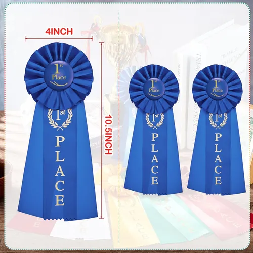 Miniatura 2 de Lewtemi 3 paquetes de cintas de roseta con el premio de cinta azul del primer lugar, ganador del premio de la victoria Premio de reconocimiento