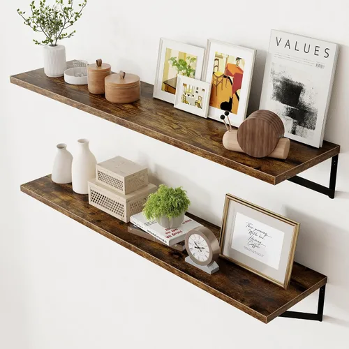 Miniatura 38 de Axeman Estantes flotantes profundos Juego de 2 estantes de pared negros de 16 pulgadas Estantes flotantes de madera de 10 pulgadas