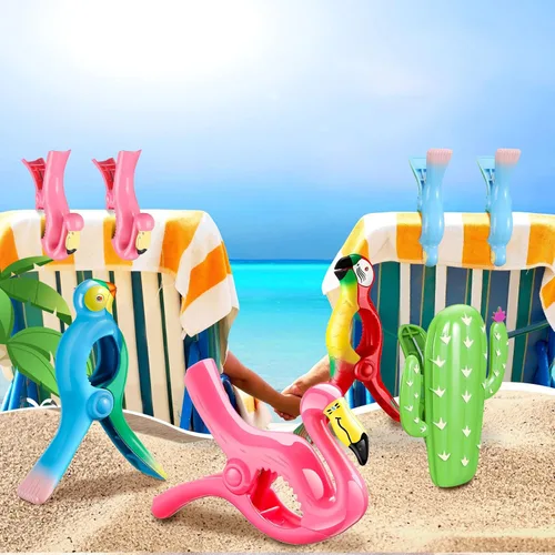 Miniatura 4 de Sieral 8 clips para toallas de playa, pinzas para sillas de playa, loro flamenco, soportes para toallas de alta resistencia, alfileres de ropa