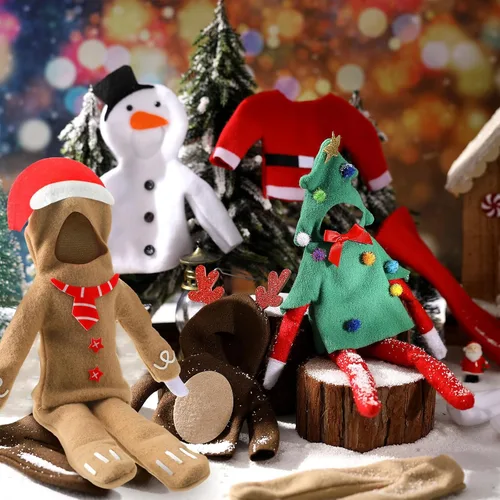 Miniatura 5 de HooLing Juego de 5 accesorios para muñecas, ropa de disfraz de Navidad, Papá Noel, alce, muñeco de nieve, pan de jengibre, árbol de Navidad, ropa
