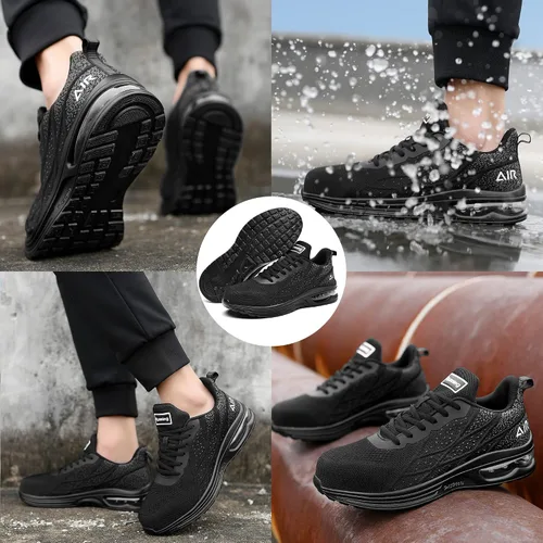 Miniatura 6 de HiHatide - Zapatos con punta de acero para hombre, zapatos de trabajo, zapatos de seguridad, con amortiguación de aire, ligeros, antideslizantes