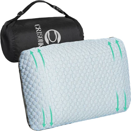 Miniatura 8 de Crisonky Almohada de viaje y campamento: almohada compresible de espuma viscoelástica de firmeza media con bolsa de transporte para mochilero