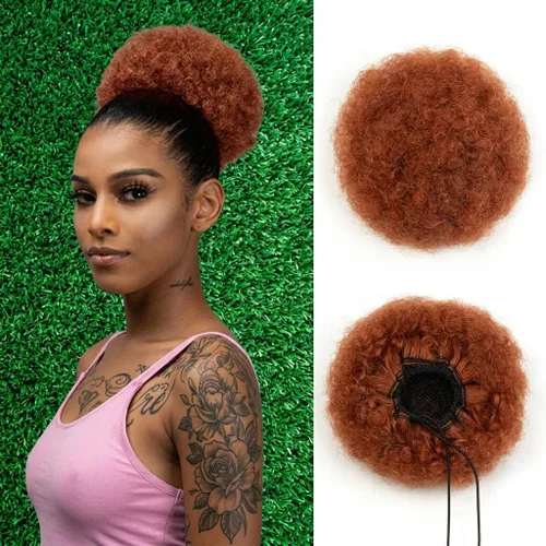 Miniatura 30 de Cola de caballo de cabello humano con cordón para mujeres negras, extensión de cabello humano rizado 4C, 8 pulgadas, aspecto natural, añade volumen