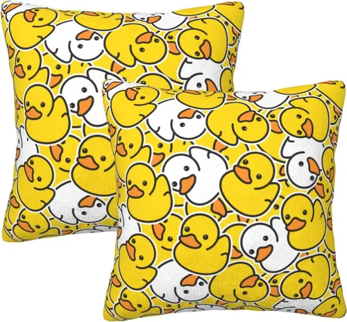 Miniatura 19 de Fiokroo Juego de 2 fundas de almohada de goma con diseño de patos de dibujos animados amarillos, fundas de almohada cuadradas para sofá, dormitorio